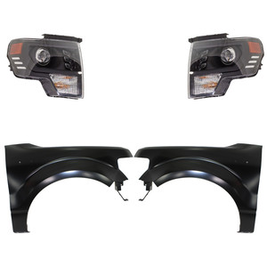 Headlight Assembly Kit for Ford F-150 2013-2014 Right Passenger and Left Driver LED, 4-Piece Kit, with Fenders Replacement