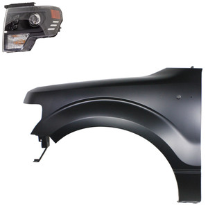 LED Headlight Assembly for Ford F-150 2013-2014, Left Driver with Fender, 2-Piece Kit, Replacement