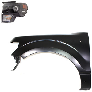 Headlight Assembly Kit for 2013-2014 Ford F-150, Left Driver Side LED Light with Fender, 2-Piece Set Replacement