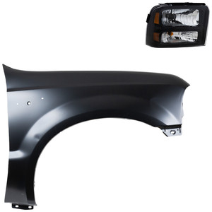 Headlight Assembly Kit for Ford F-250 Super Duty/F-350 Super Duty 2005-2007, Right Passenger Side, Halogen, 2-Piece, with Fender Replacement