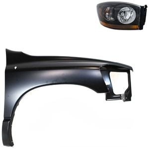 Headlight Assembly Kit for Dodge Ram 1500 (2006-2008) / Ram 2500/Ram 3500 (2006-2009), Right Passenger Side, 2-Piece Halogen with Fender, Replacement