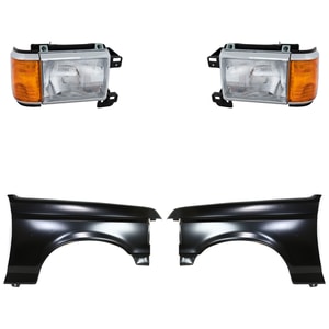 Front Fender Kit for FORD F-150/F-250/F-350 1987-1991, Right Passenger and Left Driver, Primed (Ready to Paint), 4-Piece with Headlights, Replacement