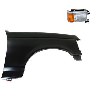 Front Fender for Ford F-150/F-250/F-350 (1987-1991) Right Passenger, Primed (Ready to Paint), 2-Piece Kit with Headlight, Replacement