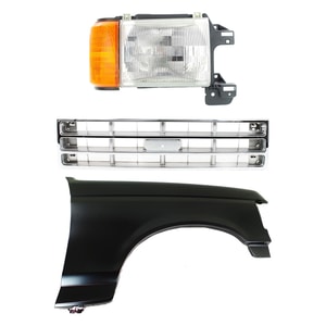 Front Fender Right Passenger for 1987-1988 Ford Bronco/F-150/F-250/F-350, 3-Piece Kit, Primed (Ready to Paint), Includes Grille and Headlight Replacement