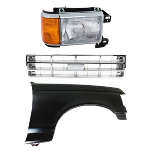 Front Fender Right Passenger for Ford Bronco/F-150/F-250/F-350 1987-1988, Primed (Ready to Paint), 3-Piece Kit with Grille and Headlight, Replacement