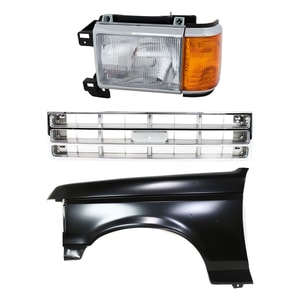 Front Fender Kit for 1987-1988 Ford Bronco/F-150/F-250/F-350, Left Driver, Primed (Ready to Paint), 3-Piece with Grille and Headlight, Replacement 