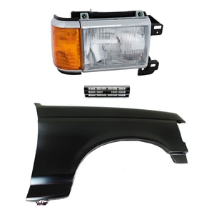 Front Fender Right Passenger for Ford Bronco/F-150/F-250/F-350 1989-1991, Primed (Ready to Paint), 3-Piece Kit with Grille and Headlight, Replacement