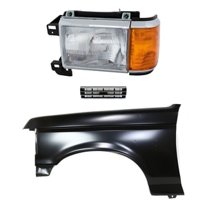 Front Fender Kit for Ford Bronco/F-150/F-250/F-350 (1989-1991), Left Driver, Primed (Ready to Paint), 3-Piece set including Grille and Headlight, Replacement