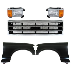 Front Fender Kit for 1989-1991 Ford Bronco/F-150/F-250/F-350, Right Passenger and Left Driver, Primed (Ready to Paint), 5-Piece with Grille and Headlights, Replacement