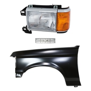 Front Fender Left Driver for Ford Bronco, F-150, F-250, F-350 (1989-1991), Primed (Ready to Paint), 3-Piece Kit with Grille and Headlight Replacement