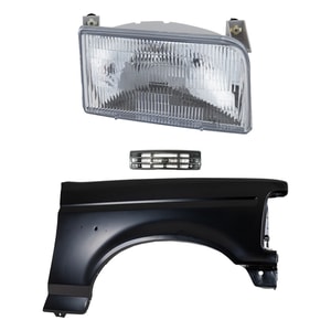Front Fender Kit for Ford F-Series/F-Super Duty 1992-1997, Right Passenger, Primed (Ready to Paint), 3-Piece with Grille and Headlight, Replacement
