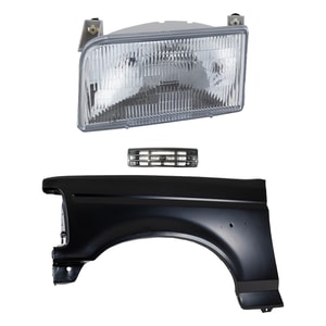 Front Fender Kit for Ford F-Series/F-Super Duty 1992-1997 Left Driver Side, Primed (Ready to Paint), 3-Piece Kit with Grille and Headlight, Replacement