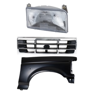 Front Fender Kit for Ford F-Series/F-Super Duty 1992-1997, Right Passenger Side, Primed (Ready to Paint), 3-Piece with Grille and Headlight, Replacement