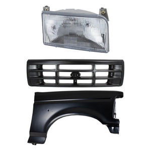 Front Fender Right Passenger for Ford F-Series/F-Super Duty 1992-1997, Primed (Ready to Paint), 3-Piece Kit with Grille and Headlight, Replacement Models: for F-150, F-250, F-350, F-450, F-550, F-650, F-750.