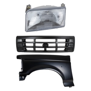 Front Fender Kit for 1992-1997 Ford F-Series/F-Super Duty, Left Driver, Primed (Ready to Paint), 3-Piece with Grille and Headlight, Replacement