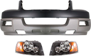 Front Bumper Cover for 2003 Ford Expedition, Upper and Lower, 3-Piece Kit with Headlights, Sport Utility Replacement