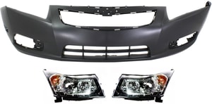 Headlight Assembly Kit for 2011-2012 Chevrolet Cruze, Right Passenger and Left Driver, Halogen, 3-Piece set with Bumper Cover, Replacement