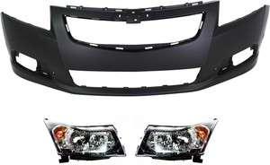 Headlight Assembly for 2011-2012 Chevrolet Cruze, Right Passenger and Left Driver, Halogen, 3-Piece kit with Bumper Cover, Replacement