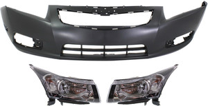 Headlight Assembly for 2012-2014 Chevrolet Cruze, Right Passenger and Left Driver, Halogen, 3-Piece Kit with Bumper Cover, Replacement