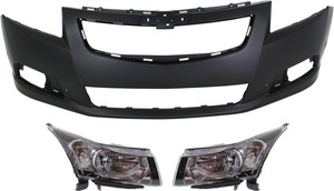 Headlight Assembly Kit for Chevrolet Cruze 2012-2014, Right Passenger and Left Driver, Halogen, 3-Piece with Bumper Cover, Replacement