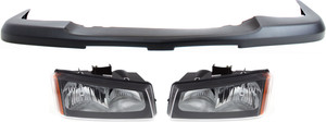 Headlight Assembly Kit for 2003-2007 Chevrolet Silverado 1500, Right Passenger and Left Driver, Halogen, 3-Piece Set, with Bumper Cover, Replacement