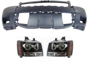 Headlight Assembly Kit for Chevrolet Suburban 1500/Tahoe 2007-2014, Right Passenger and Left Driver, Halogen, 3-Piece with Bumper Cover, Replacement