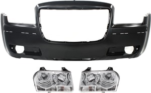 Front Bumper Cover for Chrysler 300 2005-2008, 3-Piece Kit with Headlights, Replacement