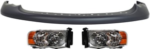 Headlight Assembly Kit for Dodge Full Size Pickup 2002-2005, Right Passenger and Left Driver Halogen, 3-Piece with Valance, Replacement