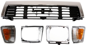 5-Piece Center Grille Kit for 1989-1991 Toyota Pickup, Front Wheel Drive, with Corner Lights and Headlight Doors - Replacement