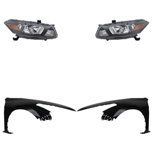 Headlight Assembly Kit for 2011-2012 Honda Accord, Right Passenger and Left Driver, Halogen, 4-Piece Kit, with Fenders, Replacement