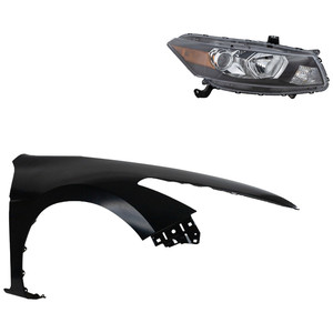 Headlight Assembly Kit for Honda Accord 2011-2012, Right Passenger Side, Halogen, 2-Piece with Fender, Replacement