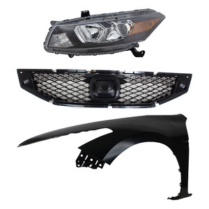 Headlight Assembly Kit for 2008-2010 Honda Accord, Left Driver Side, Halogen, 3-Piece with Fender and Grille Assembly, Replacement