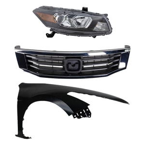 Headlight Assembly Kit for Honda Accord 2008-2010, Right Passenger Side, Halogen 3-Piece Kit with Fender and Grille Assembly, Replacement
