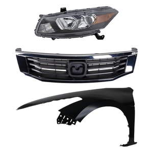 Headlight Assembly for 2008-2010 Honda Accord, Left Driver, Halogen, 3-Piece Kit with Fender and Grille Assembly, Replacement