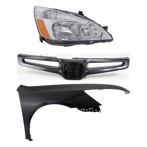 Headlight Assembly for 2003-2005 Honda Accord, Right Passenger Side, Halogen, 3-Piece Kit with Fender and Grille Assembly, Replacement