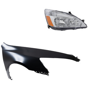 Headlight Assembly for 2003-2007 Honda Accord, Right Passenger Side, Halogen, 2-Piece Kit with Fender, Replacement
