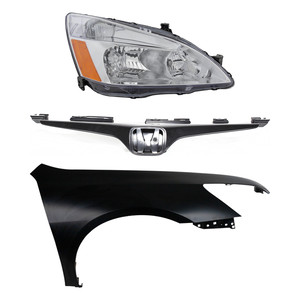 Headlight Assembly Kit for 2003-2006 Honda Accord, Right Passenger Side, Halogen, 3-Piece Set Including Fender and Grille Assembly, Replacement