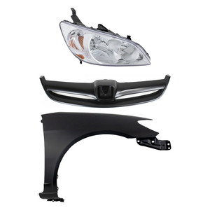 Headlight Kit for HONDA CIVIC 2004-2005, Right Passenger Side, Lens and Housing, Halogen, 3-Piece Set, with Fender and Grille Replacement
