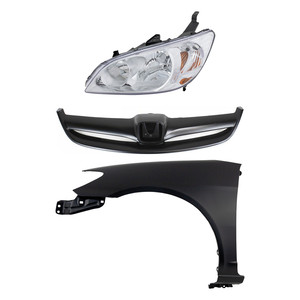 Headlight Kit for 2004-2005 Honda Civic, Left Driver Side, Lens and Housing, Halogen, 3-Piece Set, Including Fender and Grille, Replacement