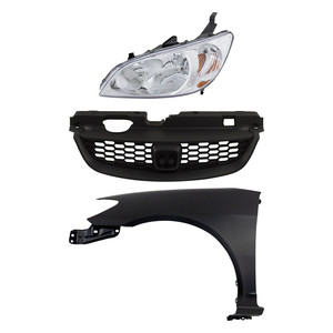 Headlight for Honda Civic 2004-2005 Left Driver, Including Lens, Housing, and Halogen, 3-Piece Kit with Fender and Grille, Replacement