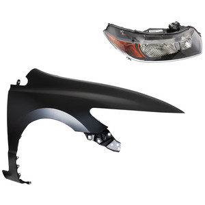 Headlight Assembly Kit for 2006-2007 Honda Civic, Right Passenger Side, Halogen, 2-Piece Kit with Fender, Replacement