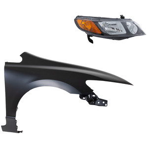 Headlight Kit for 2006-2008 Honda Civic Right Passenger Side, Lens and Housing, Halogen, 2-Piece Kit, with Fender Replacement