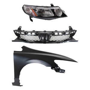 Headlight for Honda Civic 2009-2011 Right Passenger Side, Includes Lens and Housing, Halogen, 3-Piece Kit with Fender and Grille Assembly, Replacement