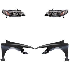 Headlight Kit for 2009-2011 Honda Civic, Right Passenger and Left Driver, Lens and Housing, Halogen, 4-Piece Kit, with Fenders, Replacement
