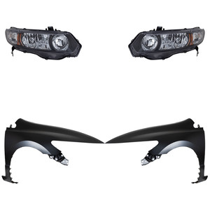 Headlight Kit for Honda Civic 2010-2011, Right Passenger and Left Driver Lens and Housing, Halogen, 4-Piece Kit with Fenders, Replacement