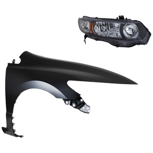 Headlight Kit for 2010-2011 Honda Civic Right Passenger, Includes Lens and Housing, Halogen, 2-Piece Kit, with Fender - Replacement