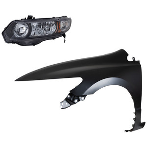 Headlight Kit for 2010-2011 Honda Civic with Left Driver Lens and Housing, Halogen, 2-Piece, Fender Included, Replacement
