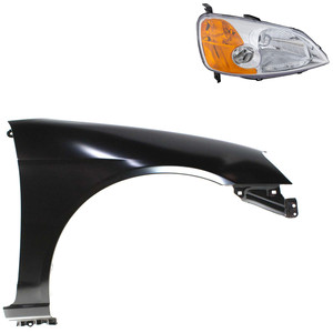 Headlight Kit for Honda Civic 2001-2003, Right Passenger Side, Lens and Housing, Halogen, 2-Piece Set, with Fender Replacement