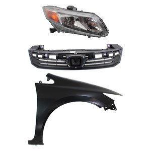 Headlight Assembly Kit for 2012-2012 Honda Civic, Right Passenger Side, Halogen, 3-Piece Kit with Fender and Grille, Replacement