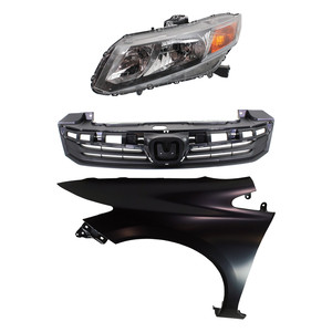Headlight Assembly Kit for Honda Civic 2012-2012, Left Driver Side, Halogen, 3-Piece with Fender and Grille Replacement